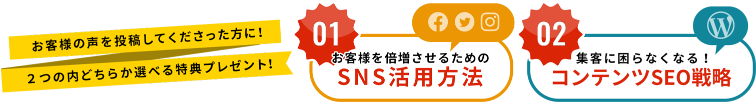 お客様の声を投稿してくださった方に！ ２つの内どちらか選べる特典プレゼント！