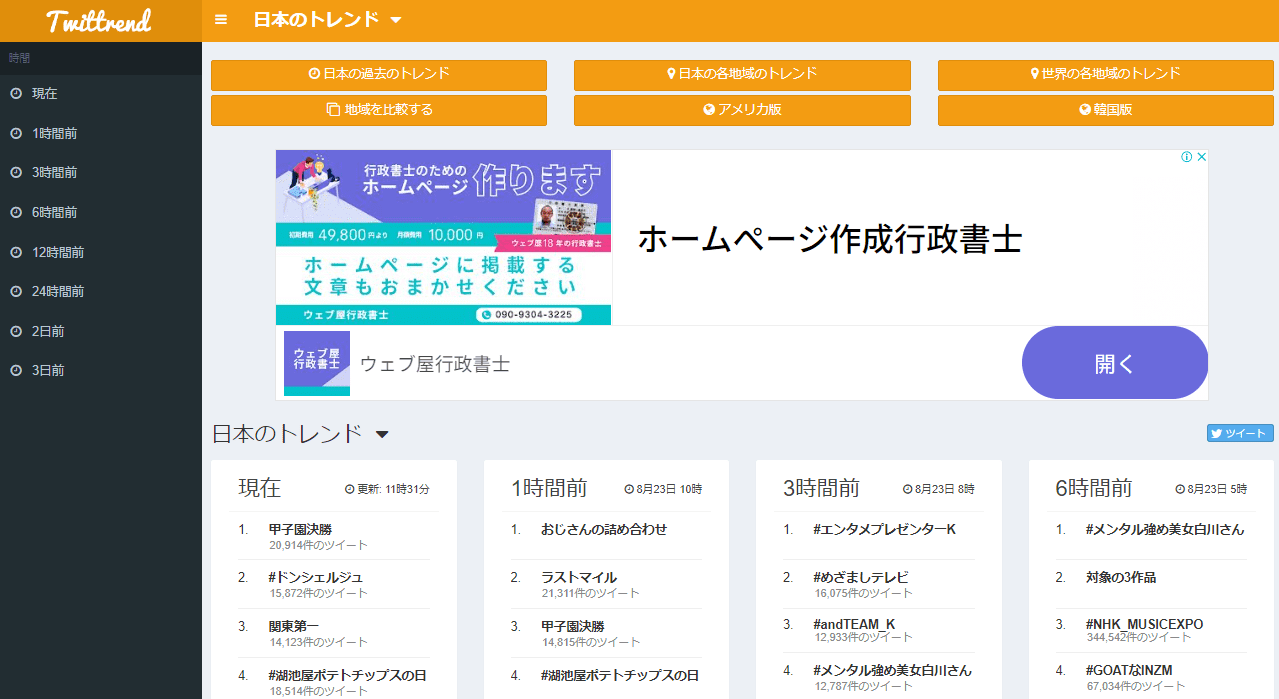 Twittrendのサイトトップ