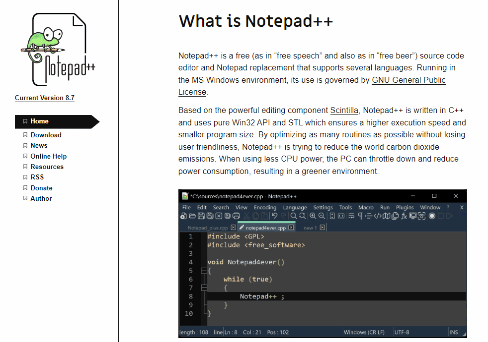 Notepad++のサイトトップ