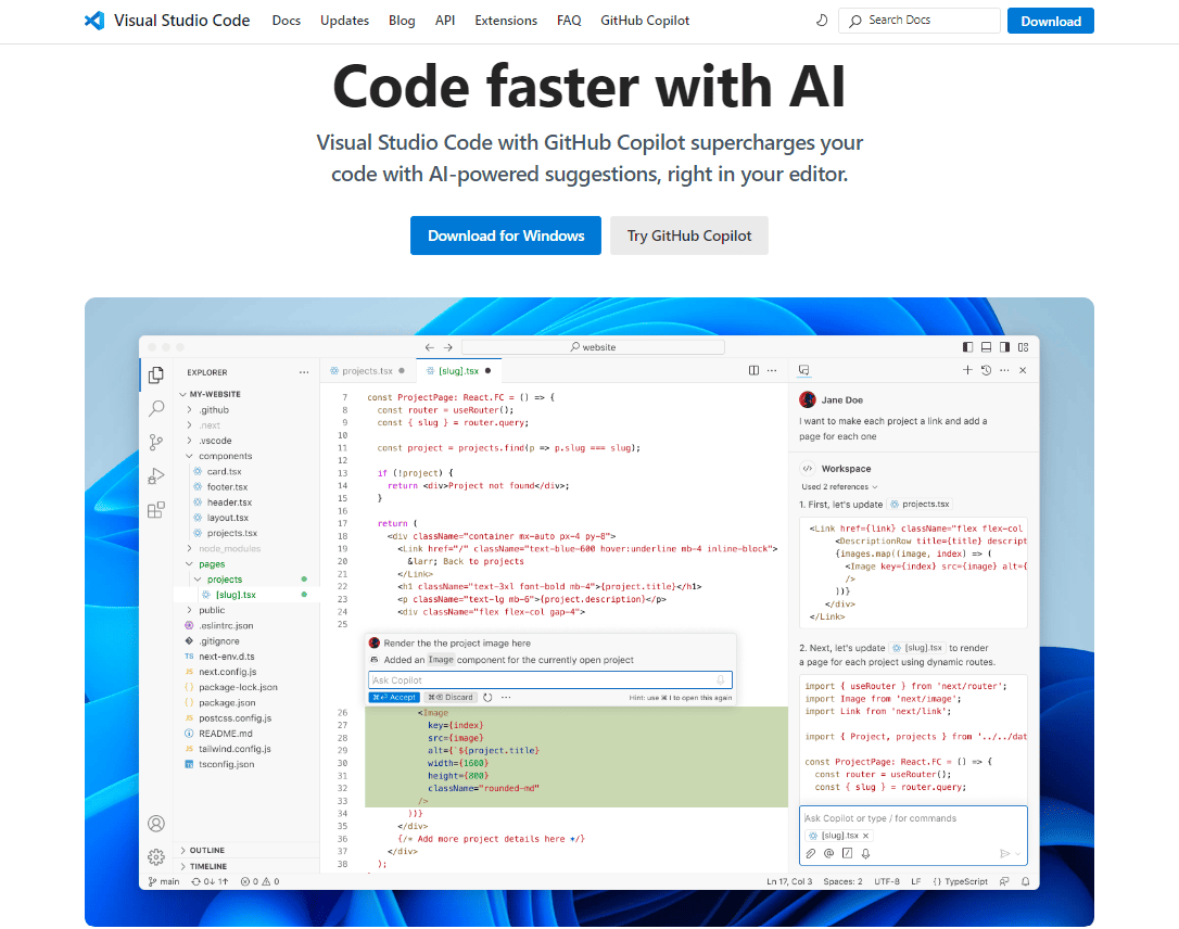 Visual Studio Codeのサイトトップ