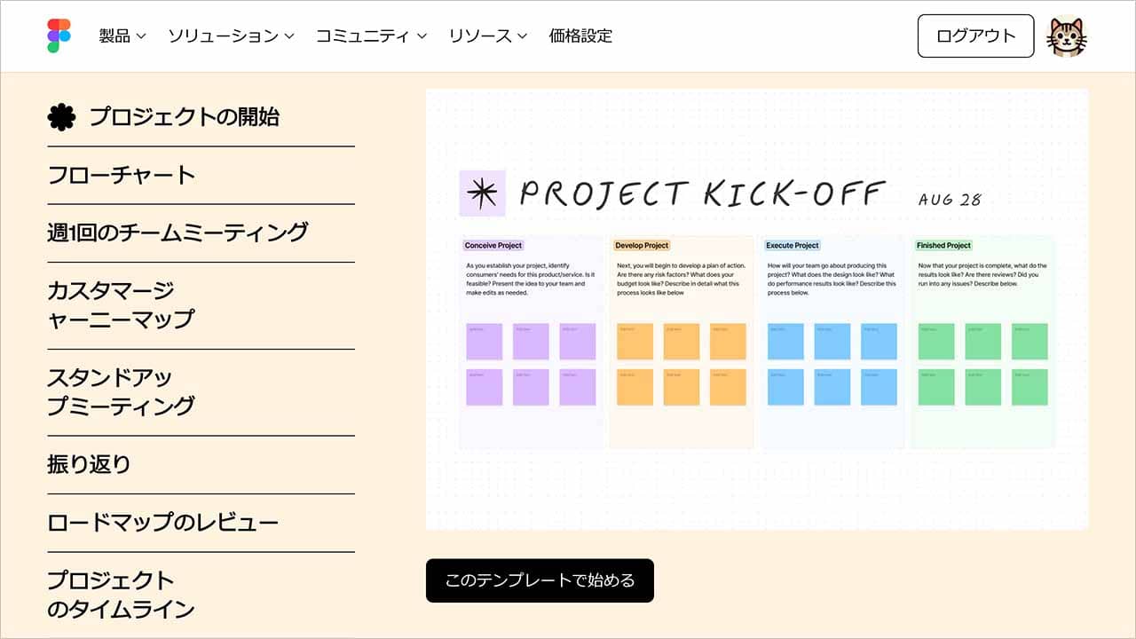 FigJamのテンプレートページ
