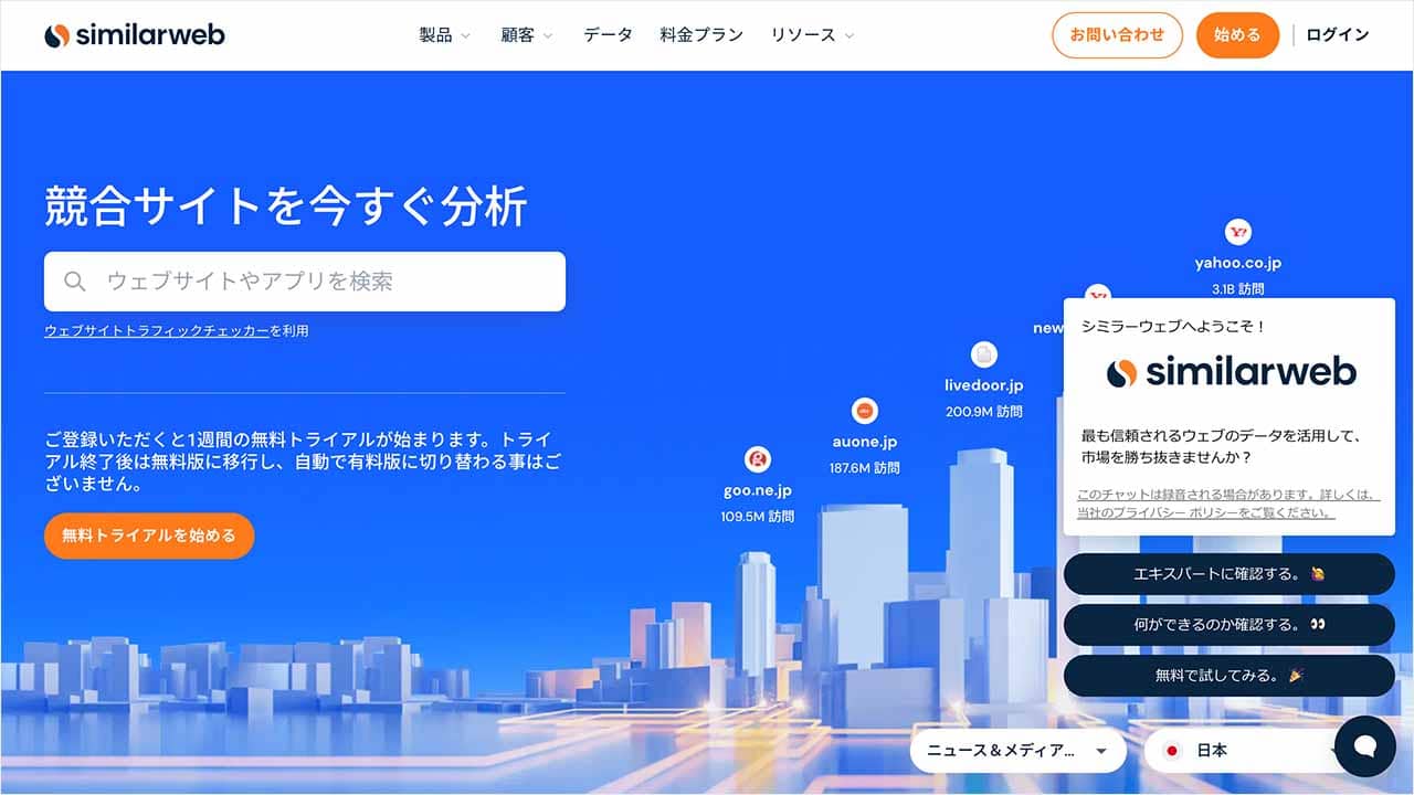 Similarwebのサイトトップ